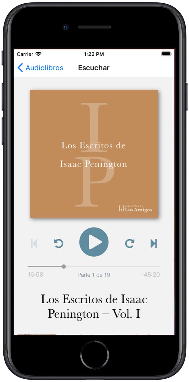 Captura de la pantalla de audiolibro de la aplicación de la Biblioteca de  Amigos