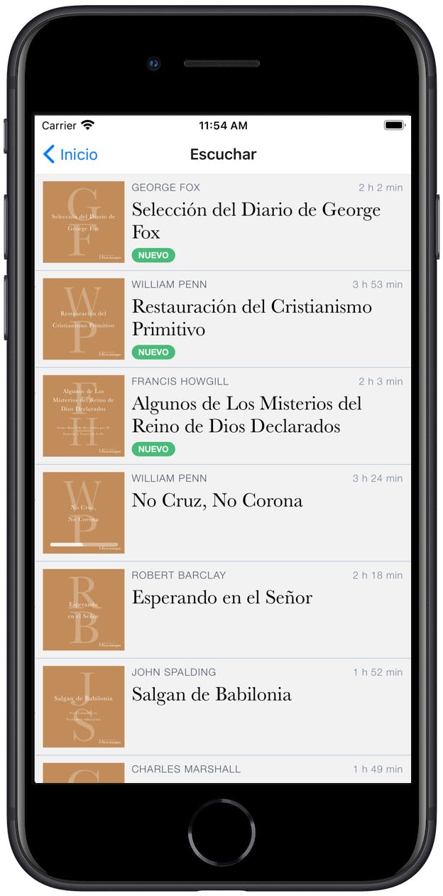 Captura de la pantalla  de audiolibros de la aplicación de la Biblioteca de  Amigos