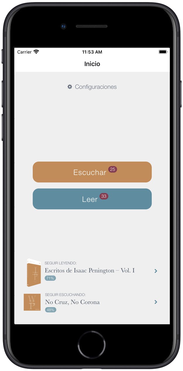 Captura de la pantalla principal de la aplicación de la Biblioteca de  Amigos